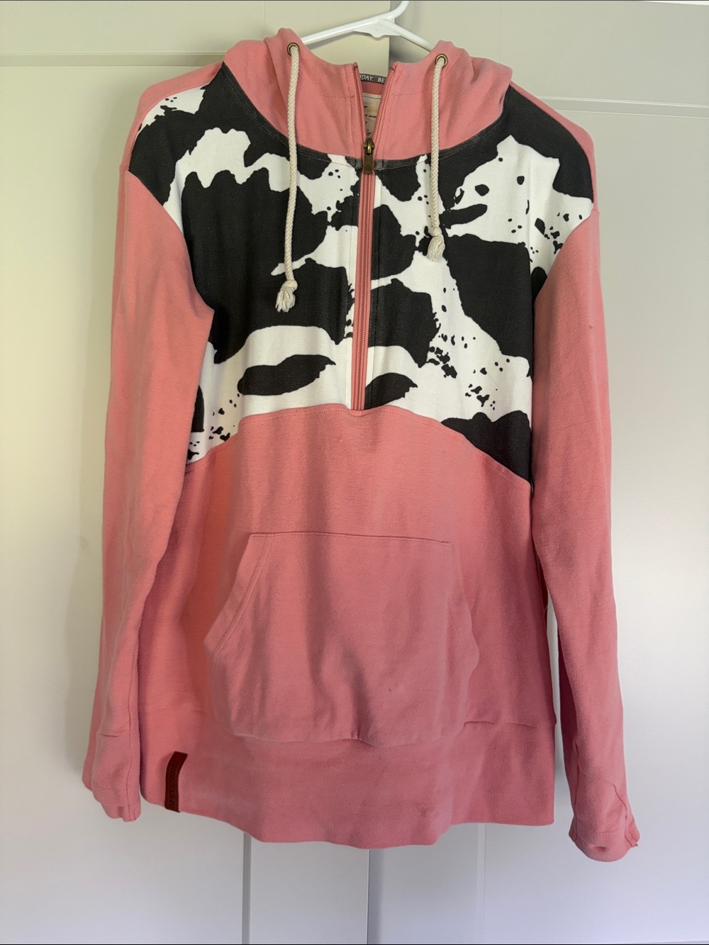 AMPERSAND AVE Pink Half-Zip Hoodie with Black & White Graphic Yoke